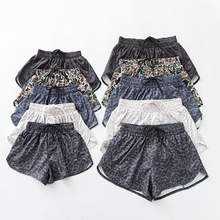 欧美外贸亲子装运动女短裤豹纹迷彩假两件防走光速干弹力健身短裤