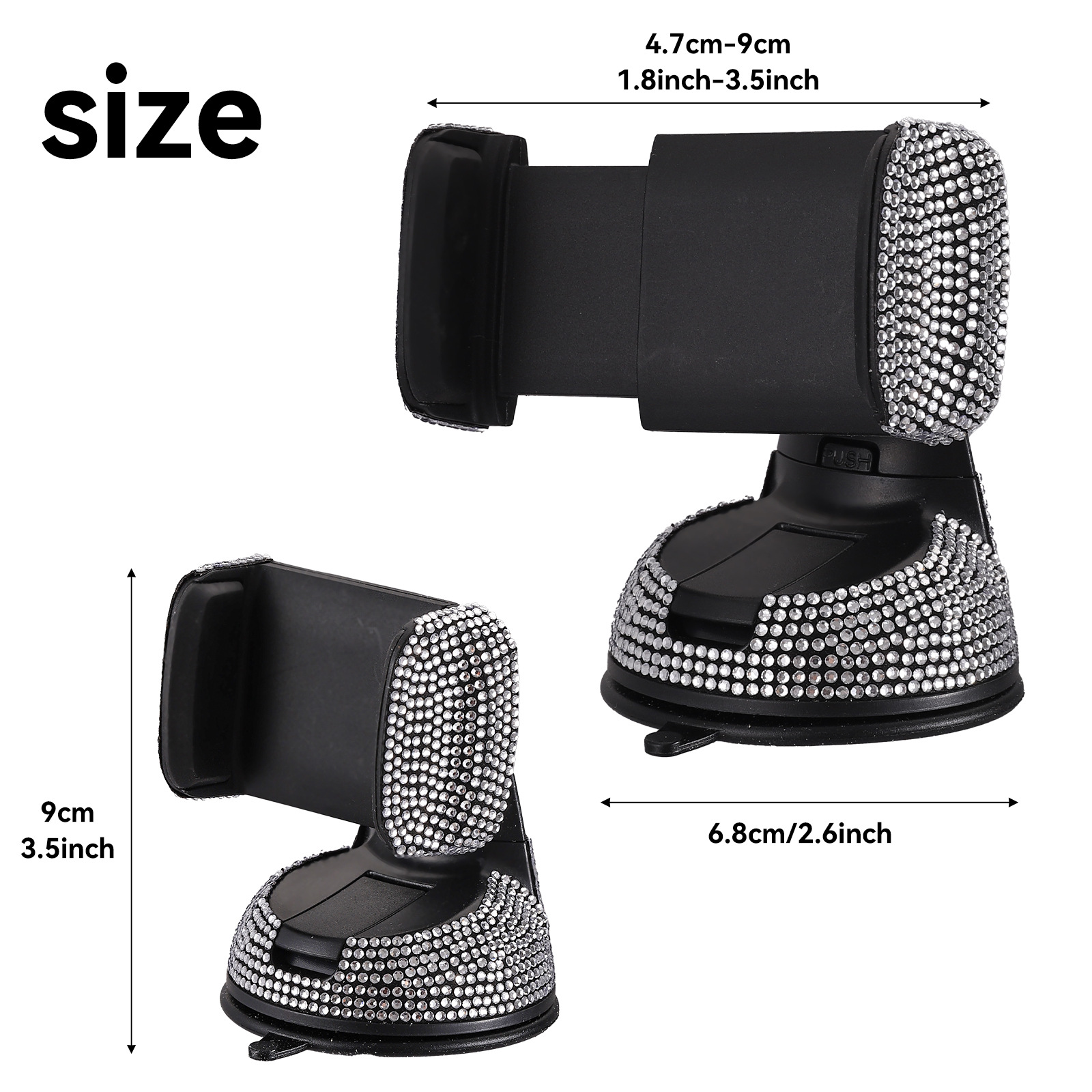 Diamond-Encrusted Car Phone Holder 360 ° Rotating Suction Cup Dashboard Navigation Stand, Universal Model