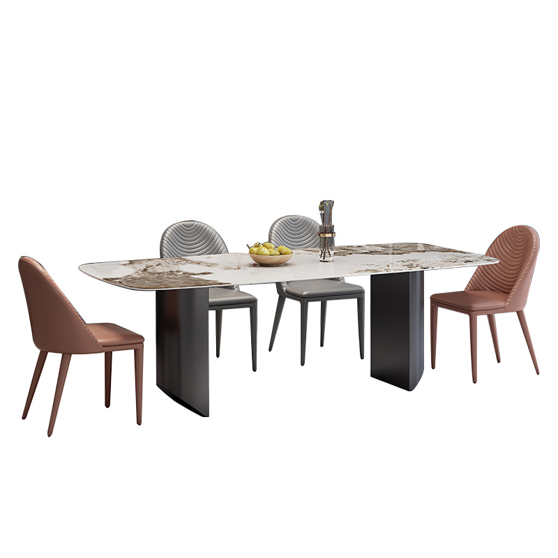 Moderno simple luz brillante lujo Rock placa mesa de comedor casa italiano minimalista rectangular pequeño apartamento mesa de comedor y silla combinación