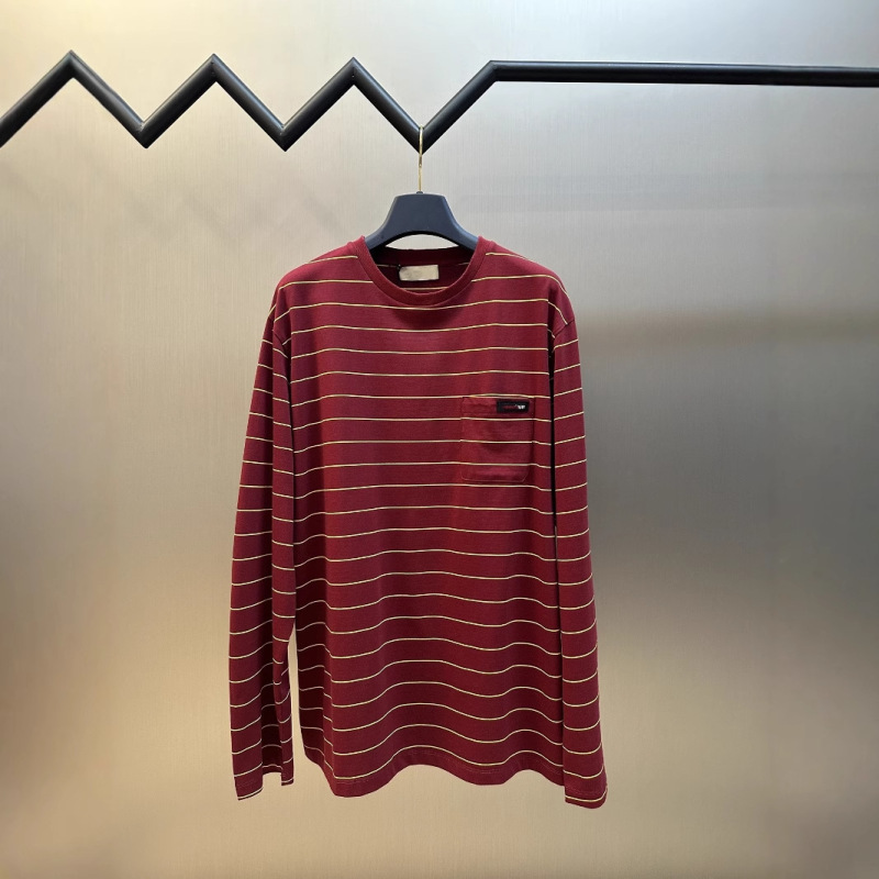 正しいバージョン在庫あり高品質MUホーム新ストライプラウンドネック長袖TシャツOSルーズバージョンユニセックスT|undefined