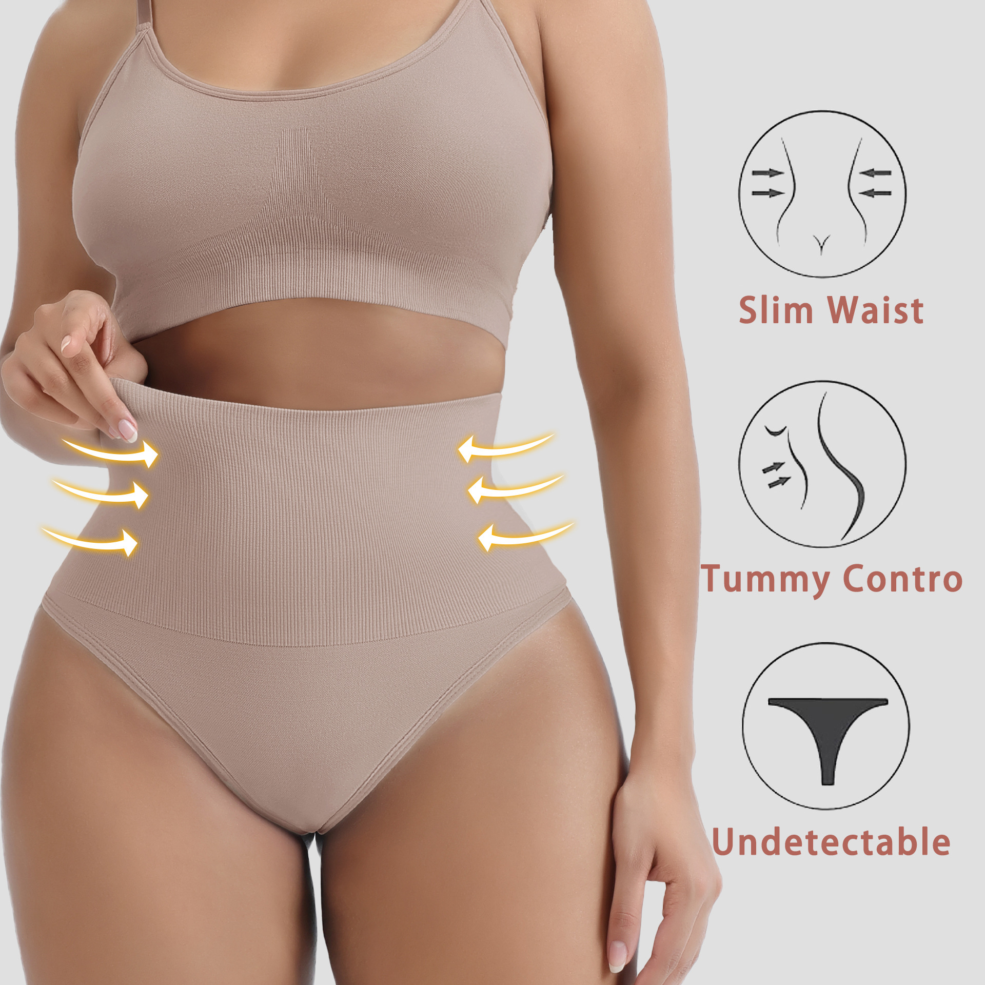 Seamless Nylon Ammonia Fabric Fabric Type Solid Color Hip Lifting Belly Contracting High Waist Thong Shaping Underwear