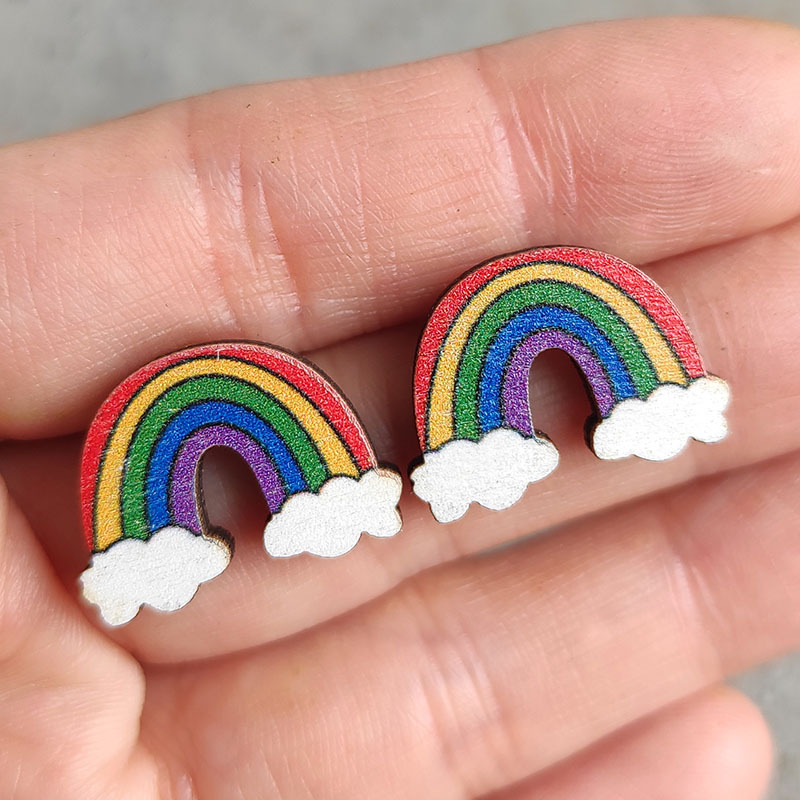Wood Material 1 Pair Cartoon Style Book Rainbow Pencil Wood Women's Ear Studs