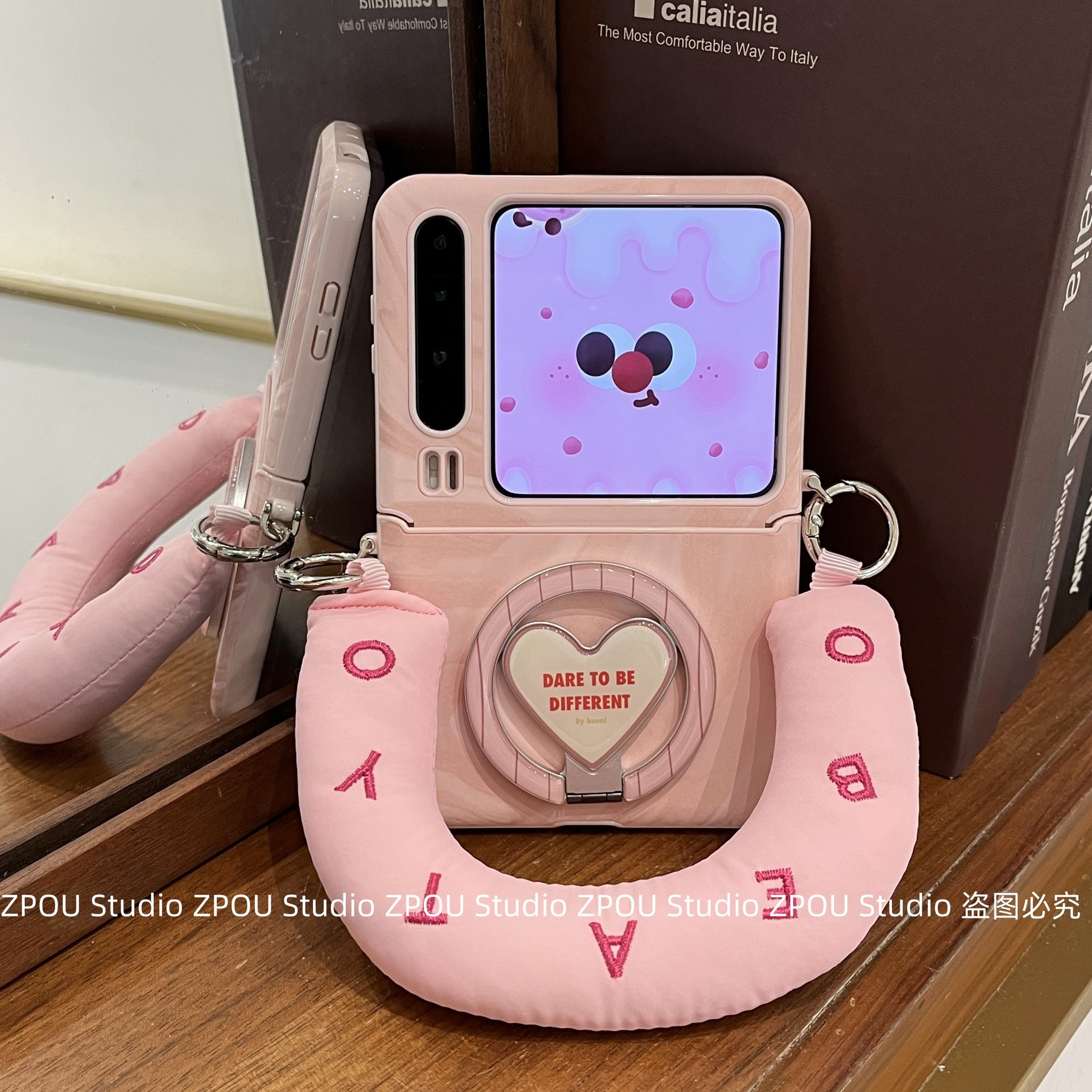 Suitable for Huawei Purax Collection Foldableing P50Pocket2 New Mobile Phone Case Protective Shaft Leather Heart Ins Magnetic Stand Honor Magicvflip Crossbody Rope Xiaomi Mixflip2 Lanyard