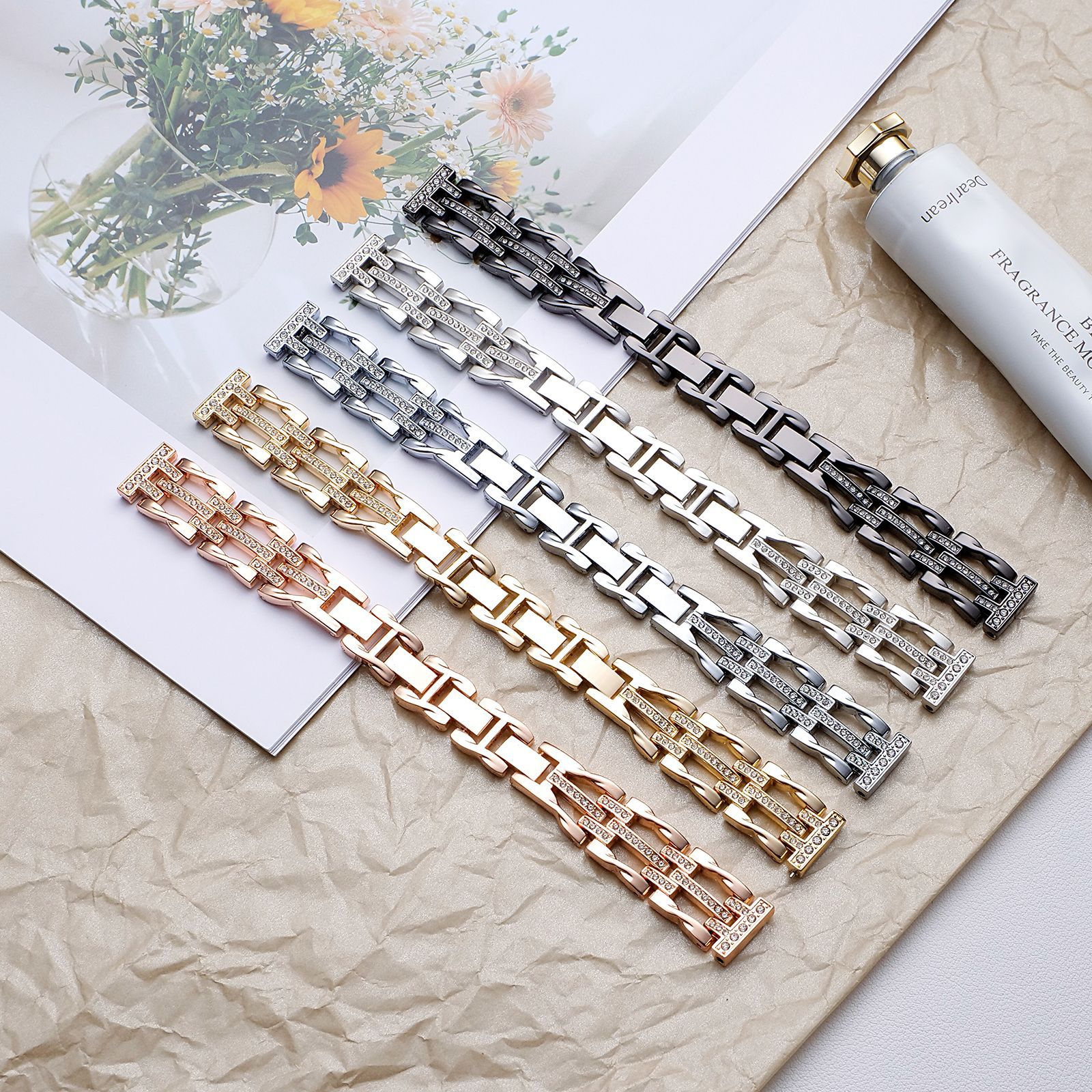 New Streamer Diamond Three-Bead Suitable for Apple Watch S11 Strap Metal Women's Applewatchs10 Strap