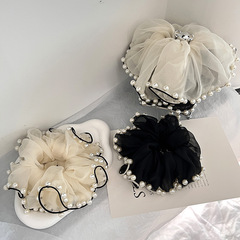 高檔百搭輕薄雪紡珍珠大腸發圈頭飾氣質時尚小香風大小號頭繩髮飾