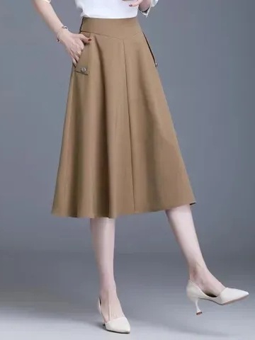 Spring 2025 New Pockets Word Skirt Mid-Length Elegant Versatile Elastic Waist Semi-Cut Skirt for Girls and Boys