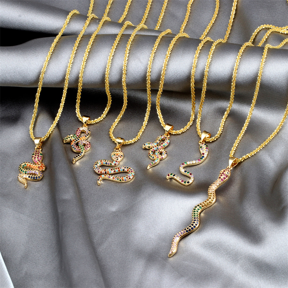 Fashion Snake Copper Inlay Zircon Pendant Necklace 1 Piece