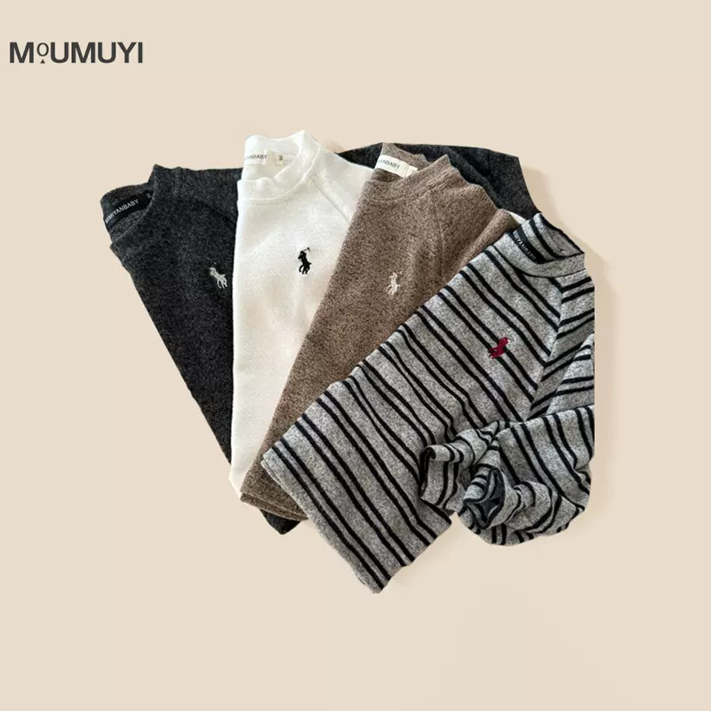 男童秋冬款韩版园领纯色打底衫2025新款中小儿童加厚内搭长袖上衣