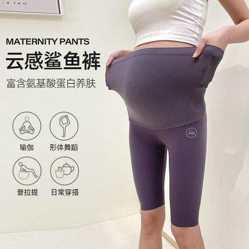 Maternity pants, three-quarter length pants, Summer Barbie pants, wholesale cloud-sense amino acid sharkskin maternity pants, maternity leggings