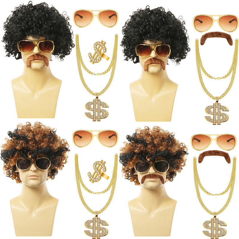 Halloween wig disco 80s punk hippie black fans COS wig European and American men rock hair Halloween wig disco 80s punk hippie black fans COS wig European and American men rock hair