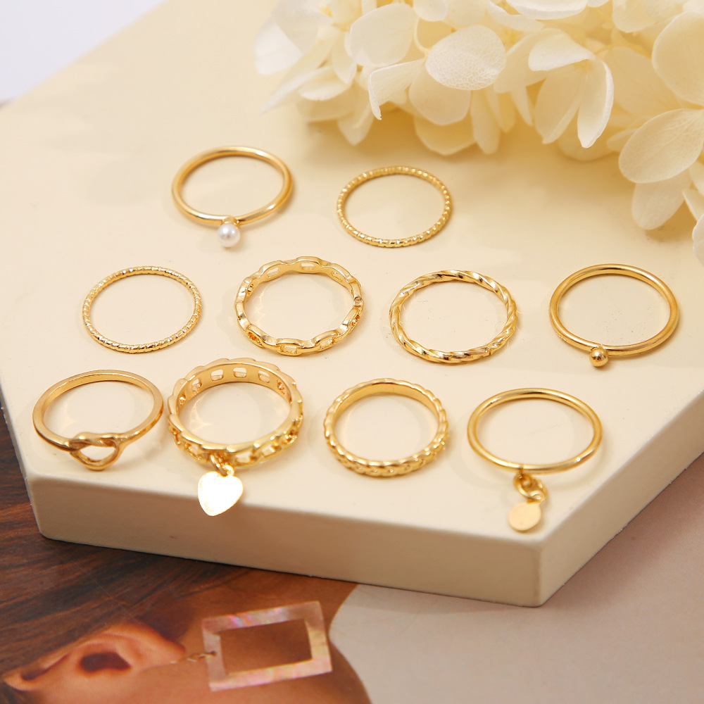 Simple Style Heart Shape Imitation Pearl Alloy Plating Metal Rings