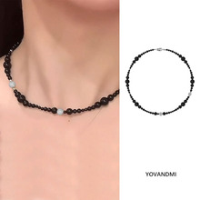 甜酷小众设计黑玛瑙项链小众设计冷淡风锁骨颈链choker满钻球吊坠