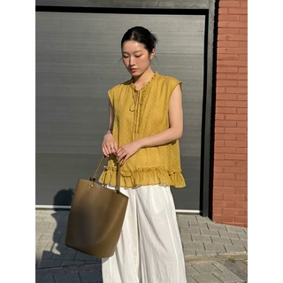 THE MIND 韩系波点木耳边系带小衫2026夏天丝苎麻无袖衬衣T6551X