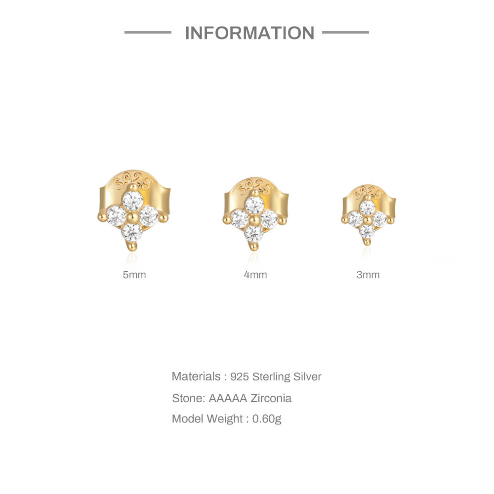 3g Weight Zircon Inlay Material Ear Studs Classification 3 Pieces Set Quantity Daily Occasion 925 Sterling Silver Material Geometric Pattern Women's Gender Plating, Inlay Design Simple Style Style 3 Pieces Set 925 Sterling Silver Zircon Geometric Ear Studs 3