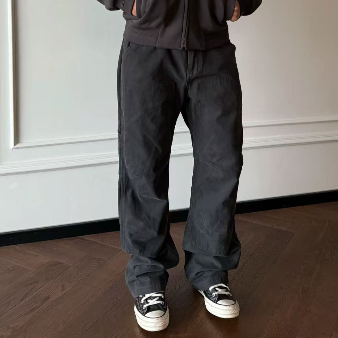 AUTICU秋冬帆布双膝102802立体裁剪直筒垂感显瘦直筒长裤cargo男