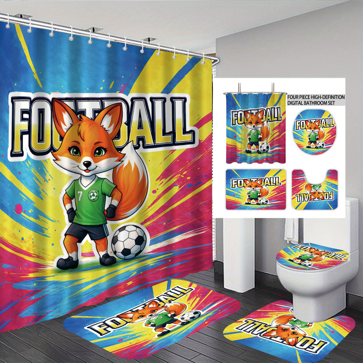 Tiktok poliéster cortina de baño impermeable conejo de Pascua sin perforación cortina de baño decoración cortina de baño cortina de cuatro piezas