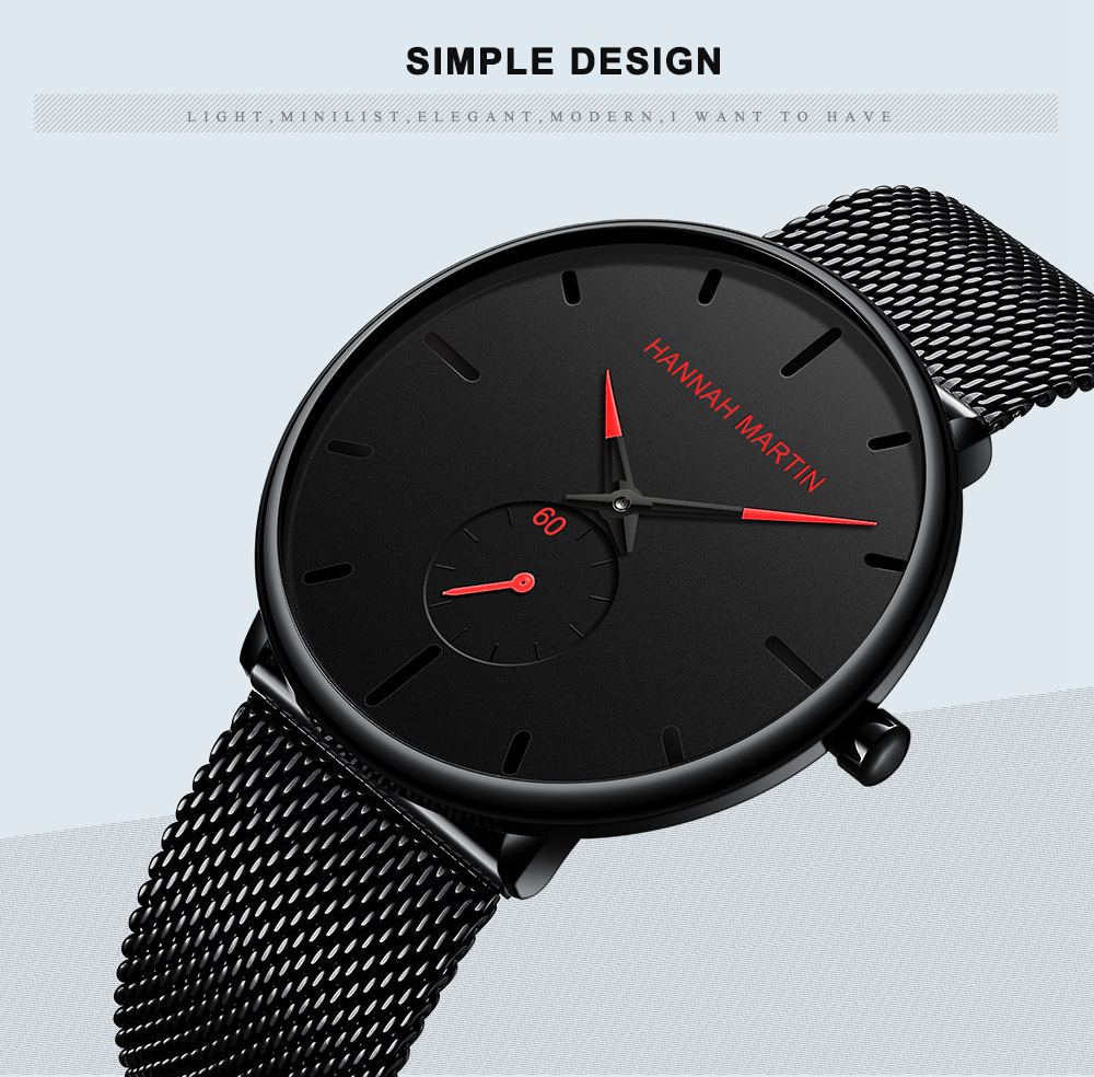 Popular  Men's Trendy Men's Fashion Casual Watch Small Second Hand Steel Mesh with Quartz Watch_voghion.com