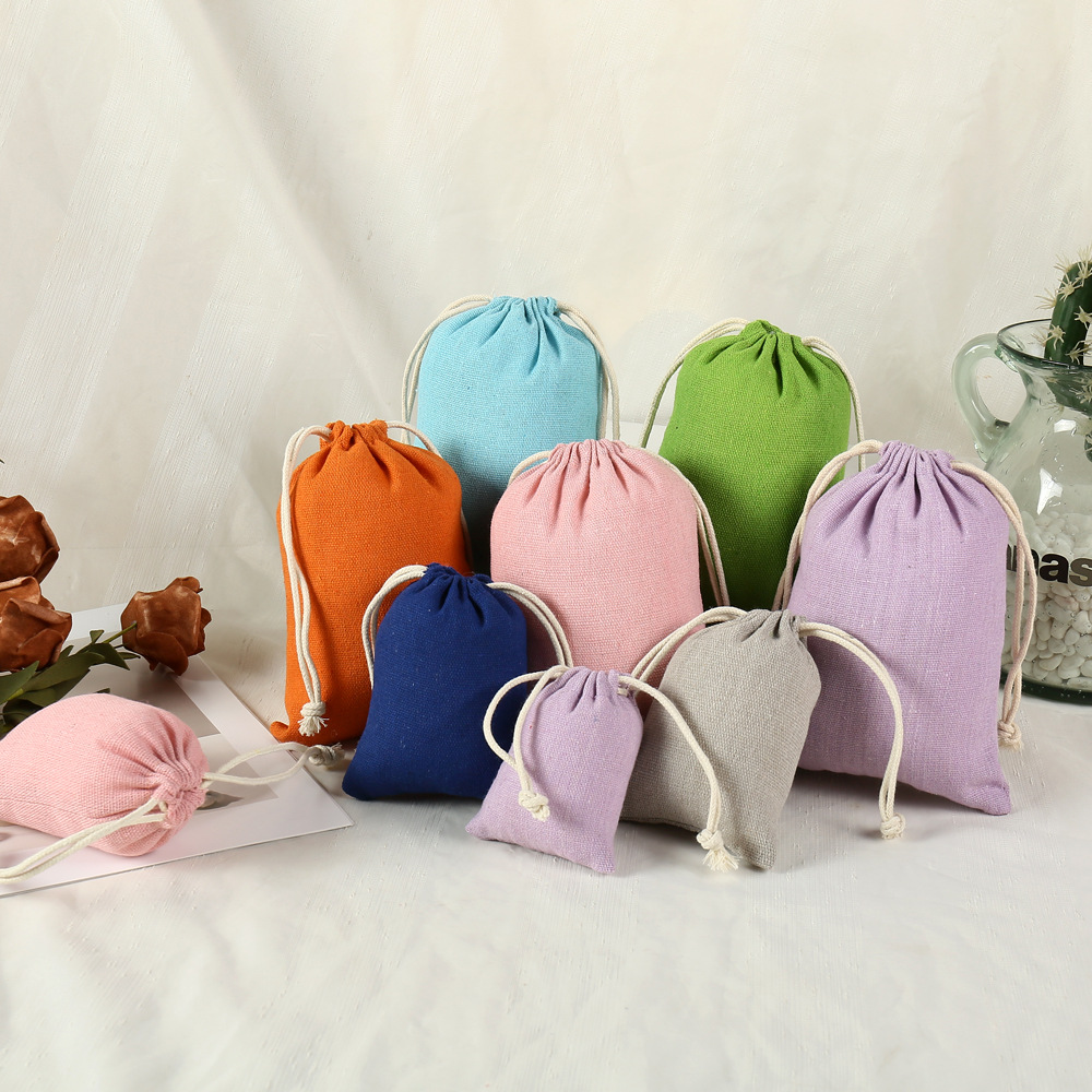 厂家现货彩色棉布礼品袋糖果抽绳棉麻收纳袋小礼物回礼棉布包装袋
