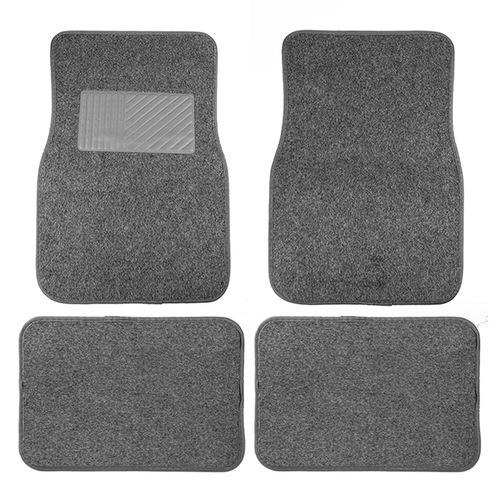 Universal four-piece set of car floor mats, PVC flocked surface four-season mats, waterproof carpet-style durable anti-slip wire ring foot mats