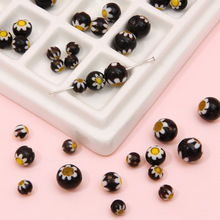 6/8/10mm黑色圆形千花玻璃珠散珠DIY手作串珠手链手机链饰品配件