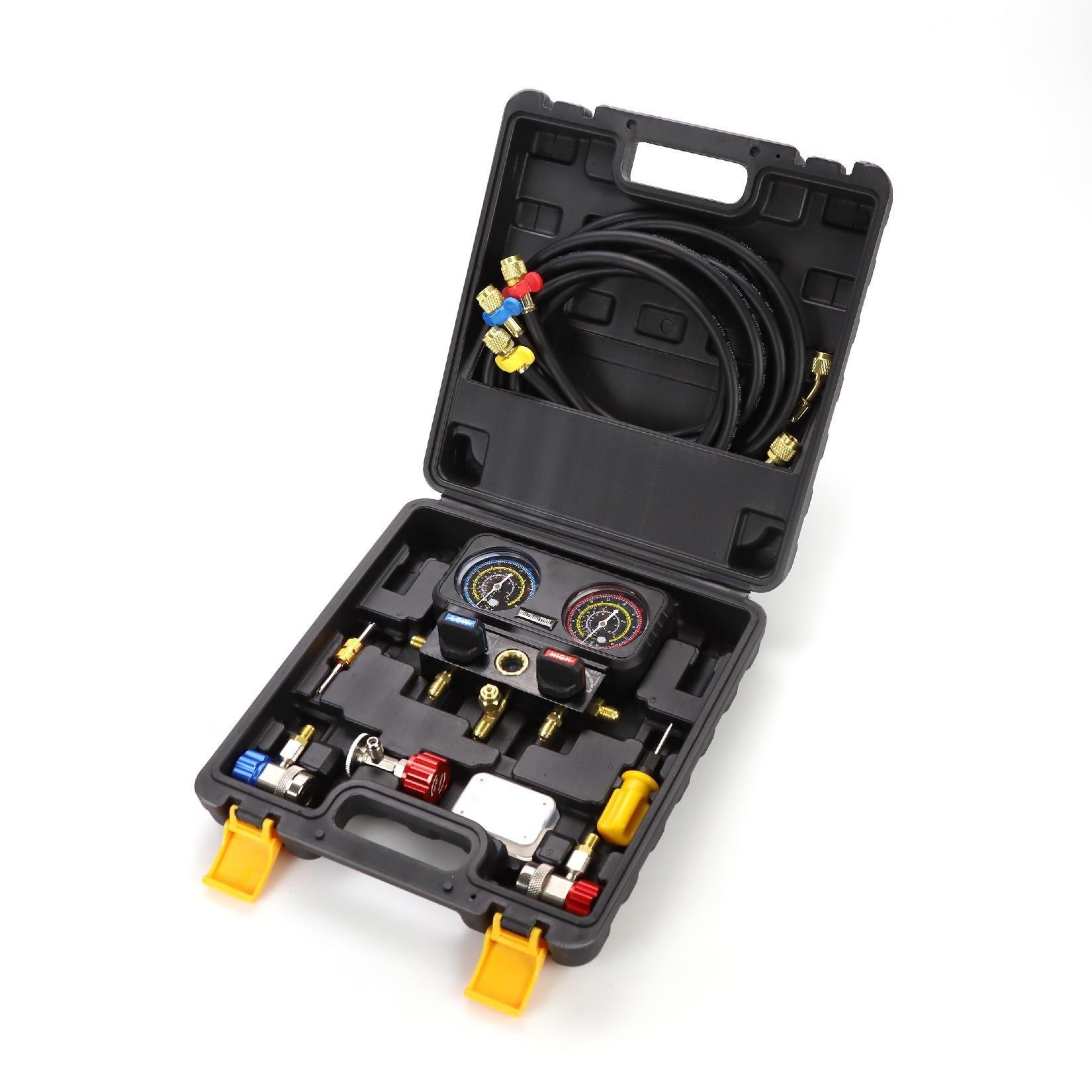 Coche refrigerante manómetro coche aire acondicionado reparación herramienta coche aire acondicionado fluoración herramienta aceite de silicona traje