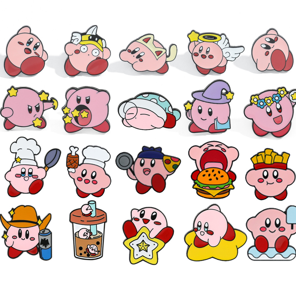 かわいいクリエイティブアニメ星のカービブローチカウボーイ帽ミルクティーカップシェフの多形金属バッジが光を防ぐ