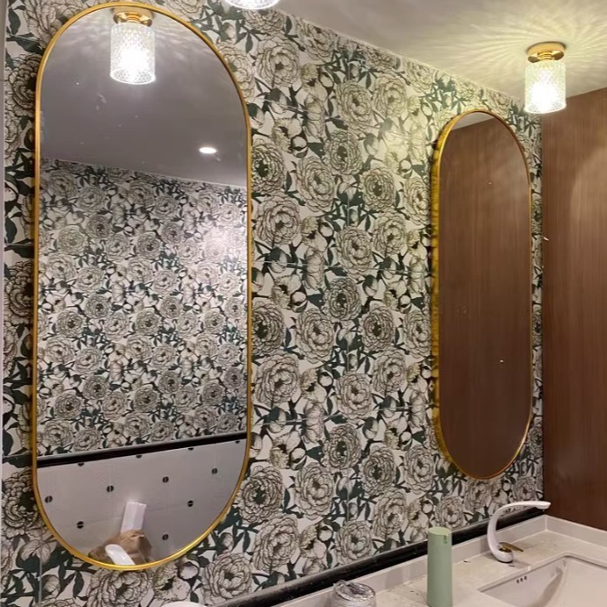 Brand Customized Scandinavian Runway-Shaped Bathroom Mirror Ktv Hotel B&B Bathroom Toilet Mirror Punch-Free Washbasin Mirror