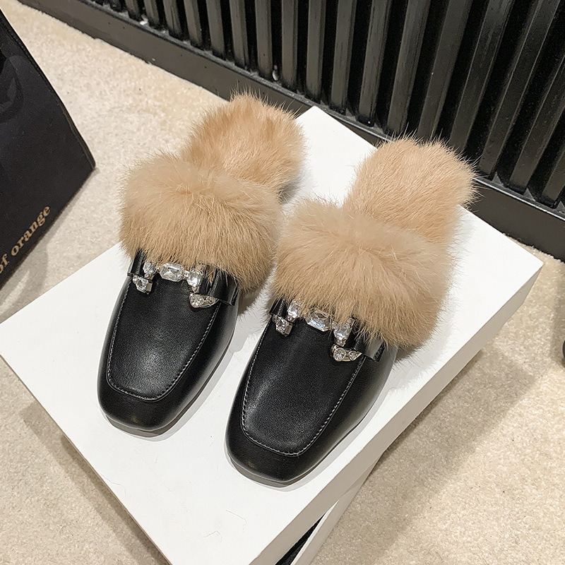 Damesschoenen Baotou halve pantoffels voor dames herfst en winter outdoorkleding nieuwe muiltjes slip on lazy furry schoenen katoenen pantoffels_voghion.com