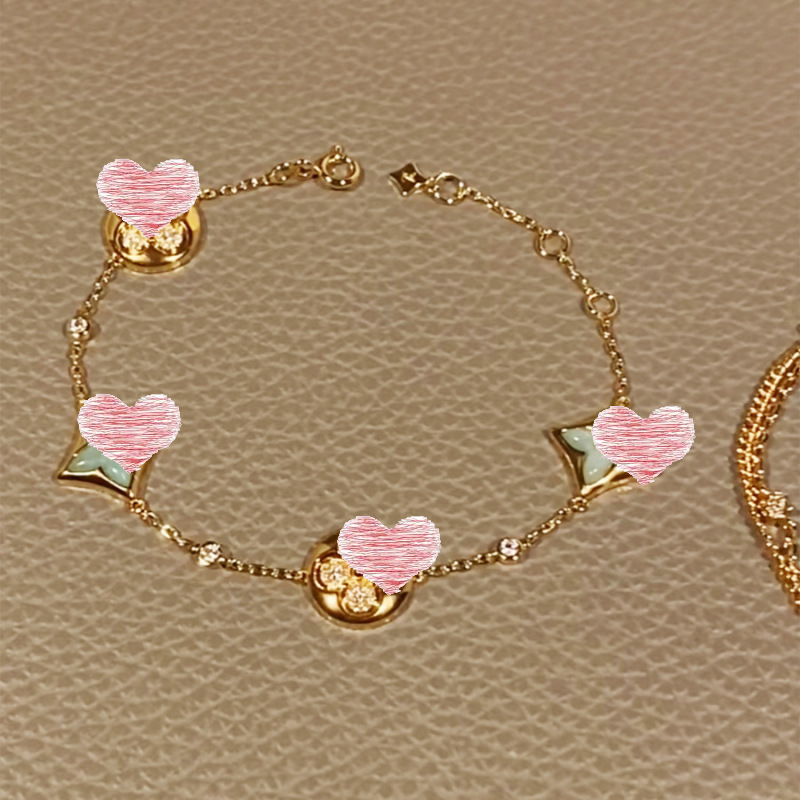 24K Real Gold Electroplated Zircon Rhombus Flower Bracelet Fashionable Work Clothing Versatile Bracelet Accessible Luxury High-End Jewelry for Women