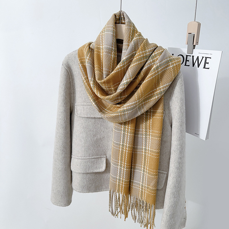 Otoño y invierno nuevo estilo de cachemira a cuadros bufandas de hombro para mujeres japonesas y coreanas universidades anti-viento frío caliente moda buñuelo universal