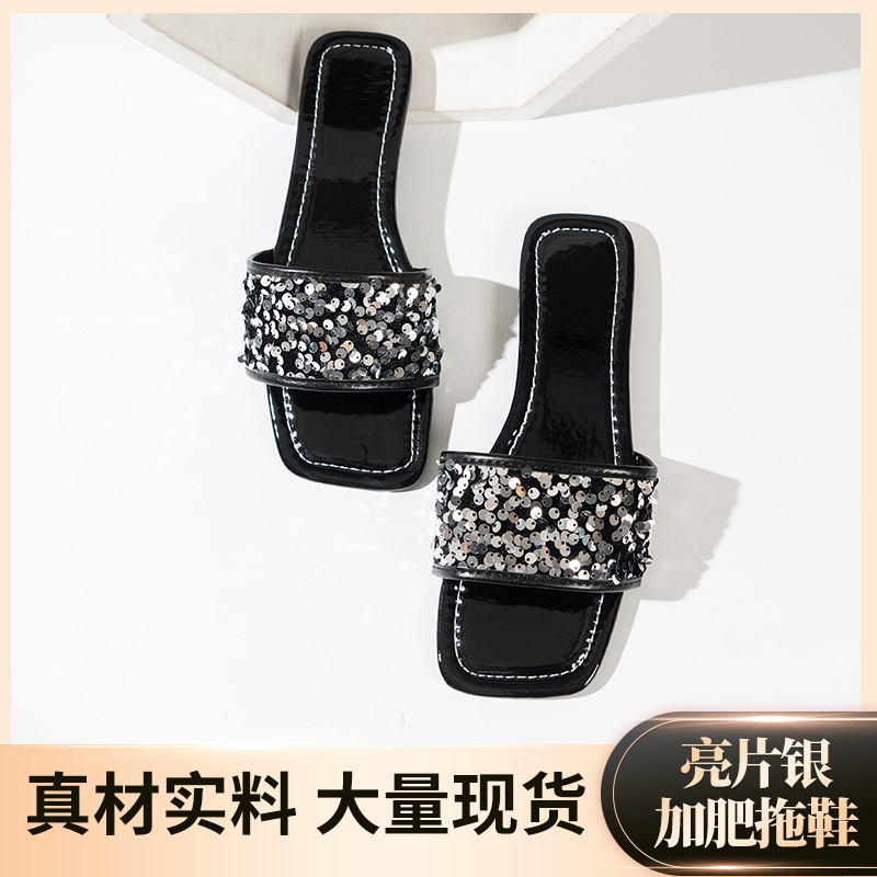 2024 verano nuevo diapositivos de plata zapatillas de engordamiento de moda creativas de escala de pez zapatillas antideslizantes de fondo plano en stock