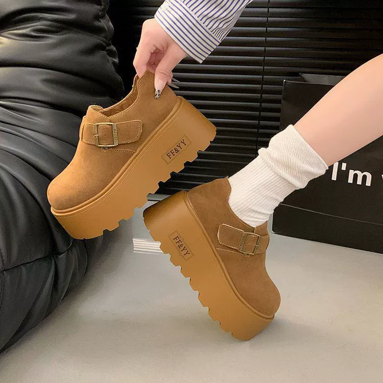 2024 Осенние и зимние кексы с толстым дном увеличены на 7 см женская обувь Birken обувь бархат ретро один педаль Lefu обувь Boken Girl