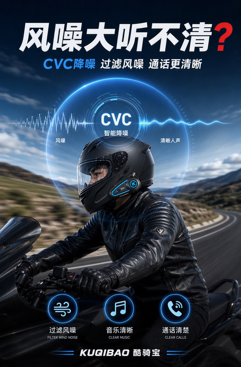 Cool Rider helmet Bluetooth headset for motorcycles and electric scooters, featuring long battery life, waterproof design, noise reduction, and automatic voice assistant activation