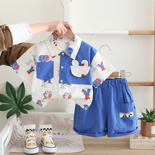 童装 夏季宝宝衣服外贸婴幼儿服饰撞色T恤+休闲裤两件套批发2025