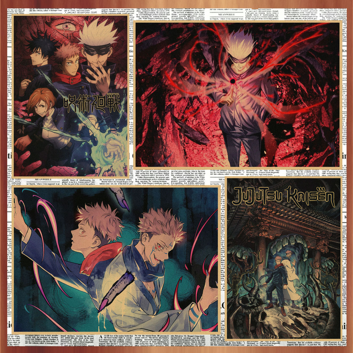 Japanese Animation Spell Back to War Jujutsu Kaisen Retro Kraft Paper Poster Decorative Wall Painting 298