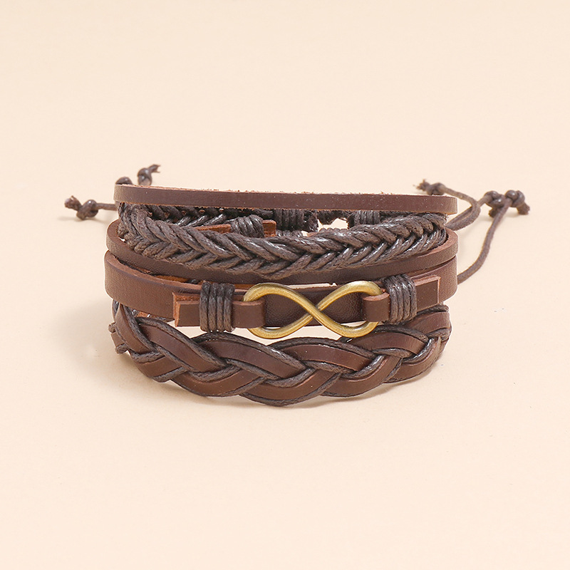 Retro multi-layer braided leather bracelet three-piece set