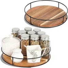 木质收纳架铁艺结合杂物整理架桌子旋转实木托盘厨房材料放置架