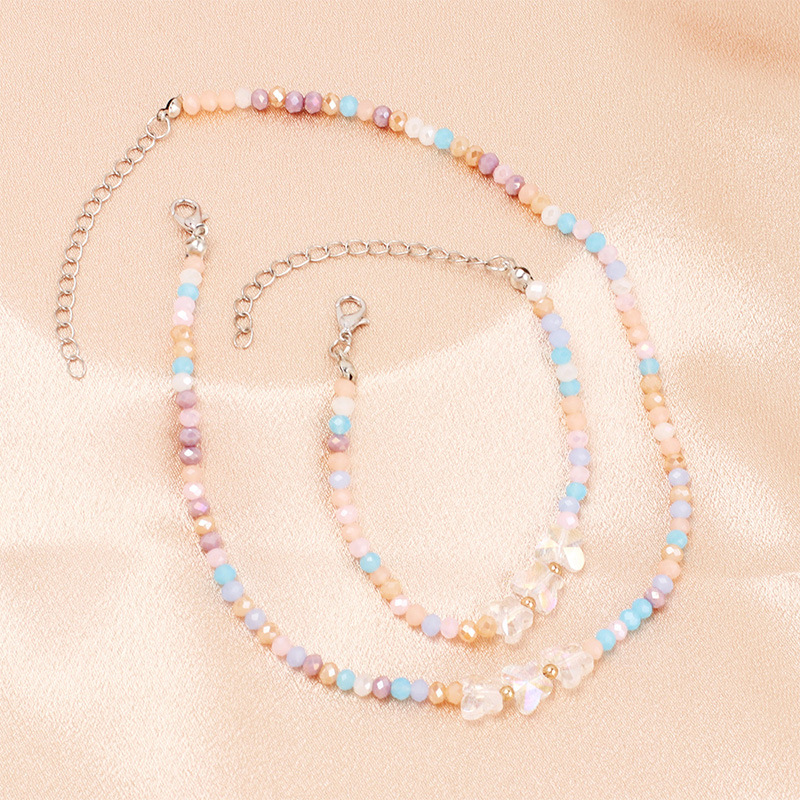 Beaded Design Sweet Butterfly Artificial Crystal Metal Beaded Bracelets Necklace