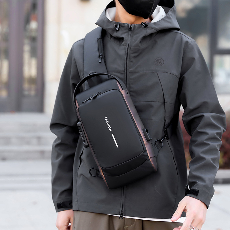 Nuevo bolso de pecho USB para hombres, bolso de hombro de mano de lujo ligero y versátil, bolso de hombro multifuncional, bloqueo de contraseña, bolso anti-robo