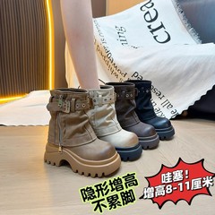 【跟高8cm】~马丁靴女2025秋冬新款复古软皮厚底工装短靴春秋单靴