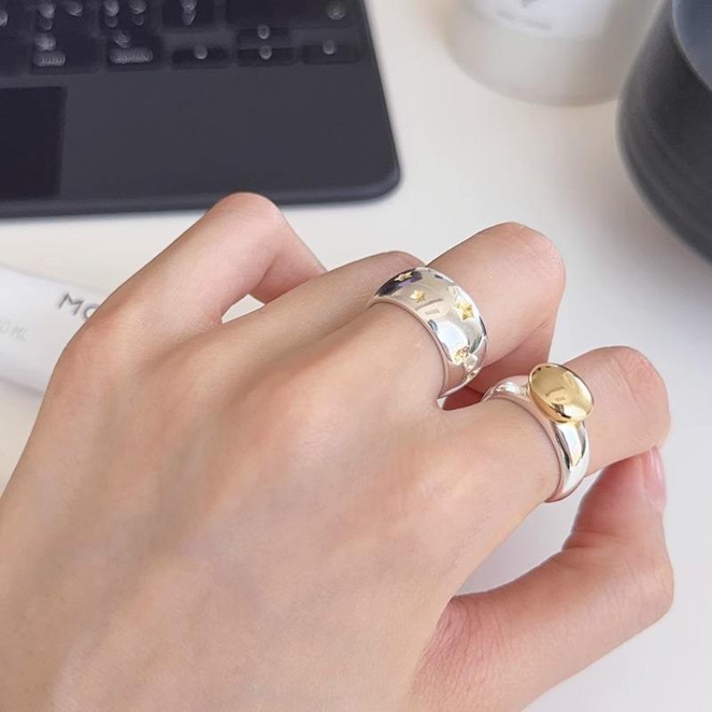Heavy Industry Thickened and Thickened Gold Plated Small Ball Wide Glashness Ring Women's Fashionable All-Match High-Level Adjustable Ring Heavy Industry Thickened and Thickened Gold Plated Small Ball Wide Glashness Ring Women's Fashionable All-Match High-Level Adjustable Ring