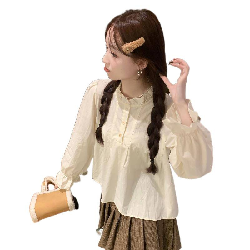 立领白色衬衫女长袖秋季2025新款宽松衬衣甜美小众法式上衣条纹|undefined