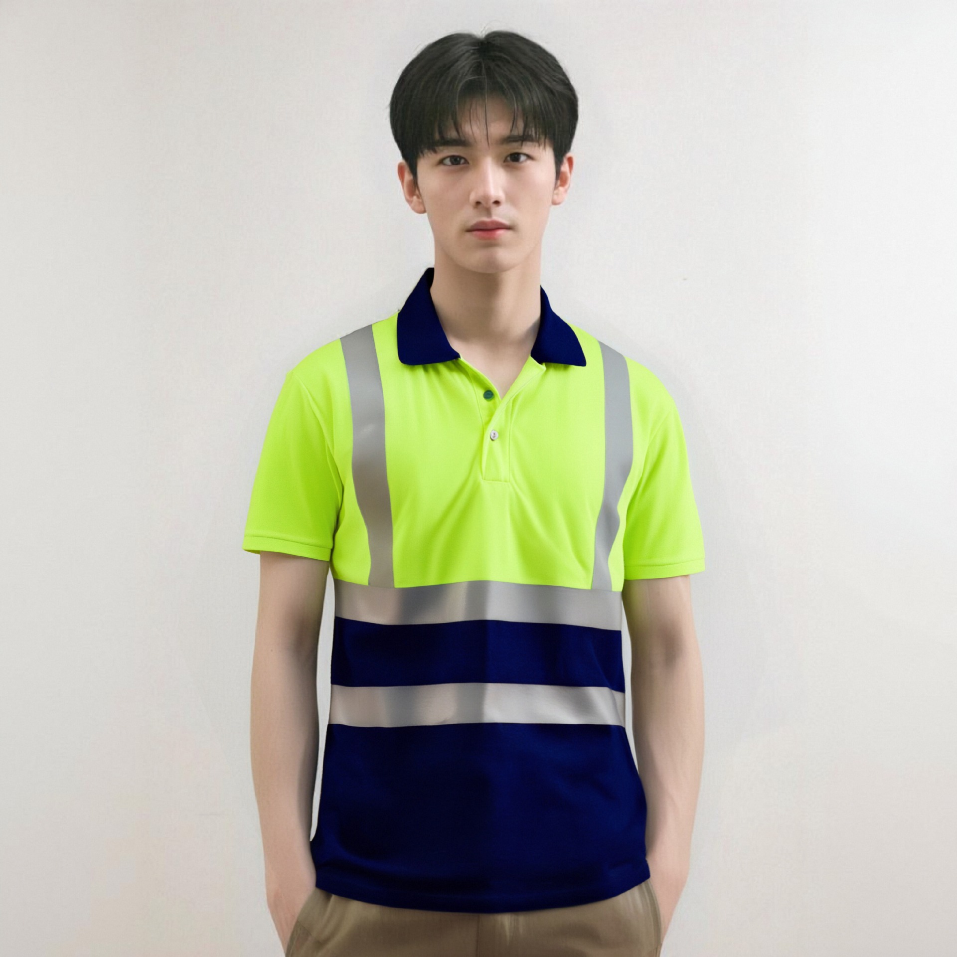 Camisa Polo de Manga Larga con Cinta Reflectante para Hombre, Ropa de Trabajo, Construcción Vial, Seguridad, Camisa de Trabajo con Cuello