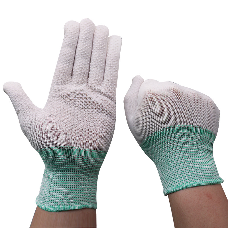 Guantes de nylon de 13 pines para hombres y mujeres de protección de trabajo de jardín Delgado Guantes de cuentas de PVC guantes de protección laboral de trabajo sin polvo