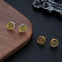 复古双龙耳钉男款时尚潮流痞帅个性设计耳饰女高级感百搭饰品批发