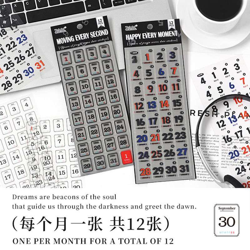 365天日期贴纸日付数字简约手帐装饰日记DIY贴画素材学生用ins风