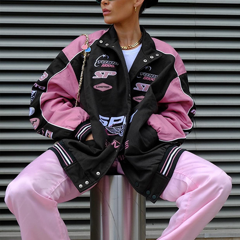 Cross-Border Sports Printed Casual Long-Sleeved Motorcycle Style Jacket, Fashionable Jacket for Women, Fashionable Jacket for Versatile Women