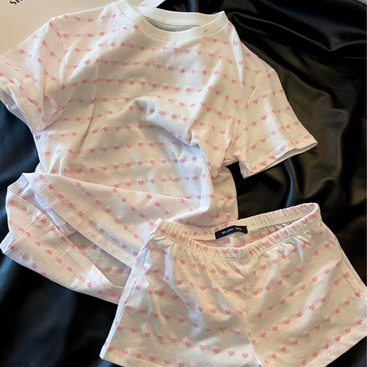 Retro thin pijama, cute set, with short sleeve, oversize, internet celebrity