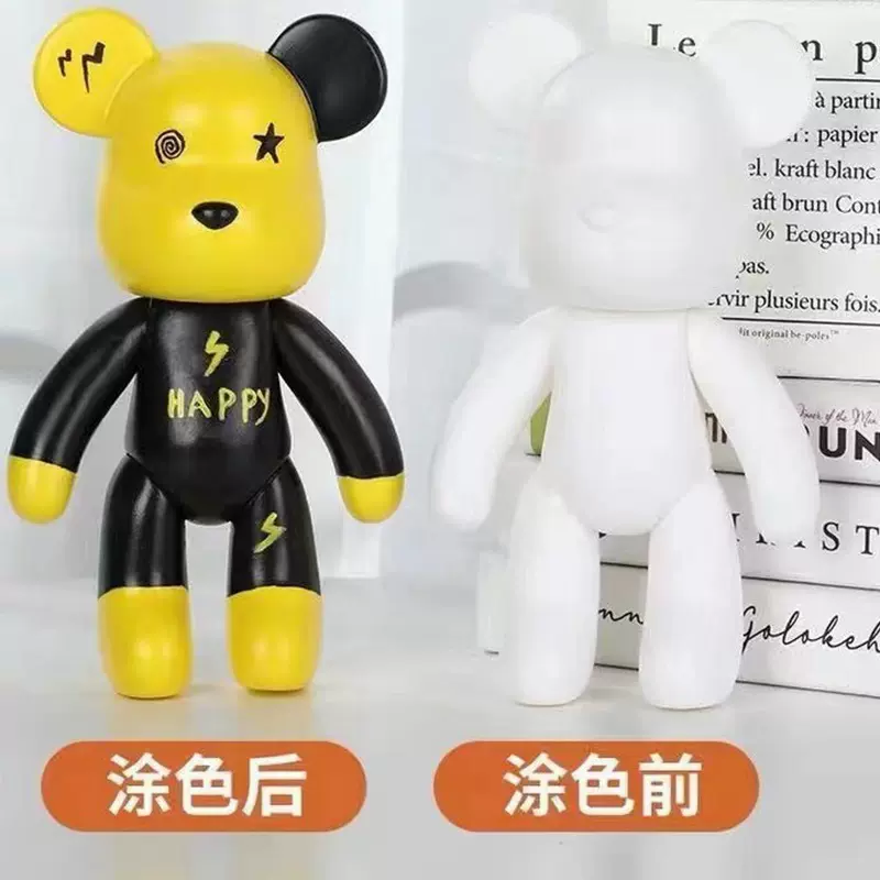 爆款23CM手工DIY贴钻涂色暴力熊白胚抖音模型摆件搪胶PVC摔不坏