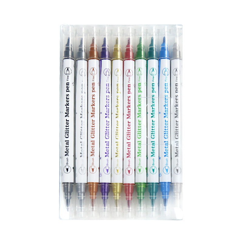 Aiye Beauty Pen-Juego de 10 colores, bolígrafo con gancho colorido, tarjeta de felicitación nacarada, manual de pintura, rotulador de cabeza blanda de doble cabeza